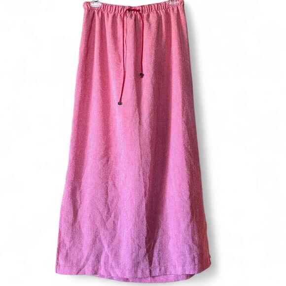 Vintage Red &White Micro Plaid/Gingham Picnic Maxi Skirt W/Elastic Waistband - Picture 3 of 9